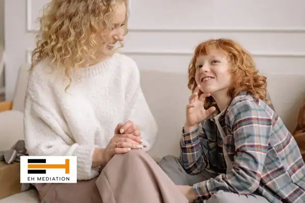 Happy mother and child after sorting child arrangements mediation Westminster